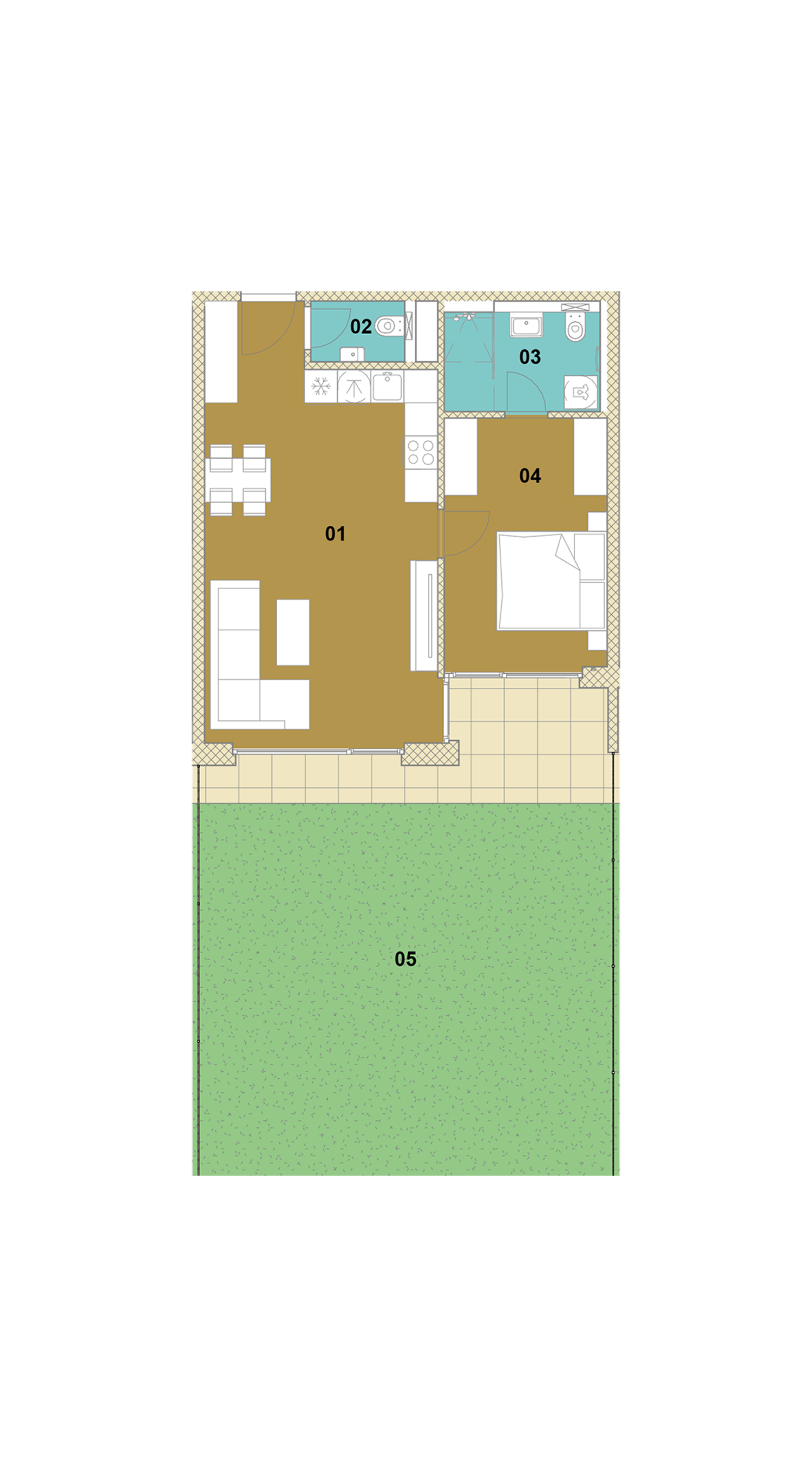 Dvojizbový byt s loggiou a záhradou E1-102