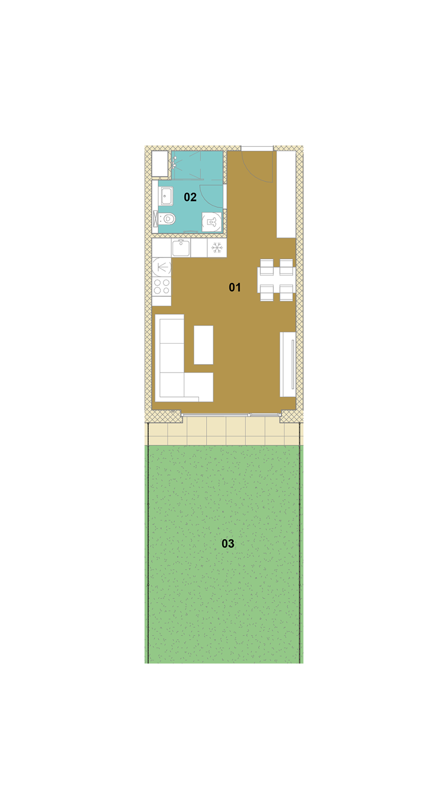 Jednoizbový byt so záhradou E1-103