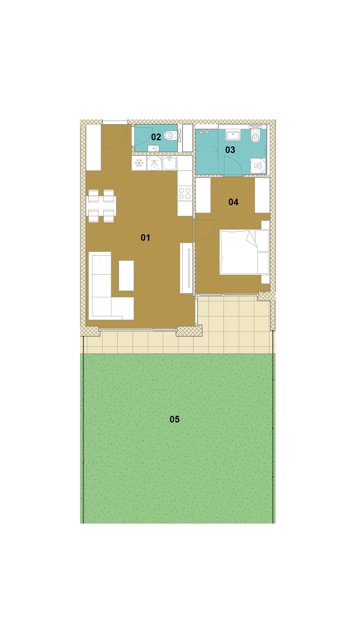 Dvojizbový byt s loggiou a záhradou E2-102